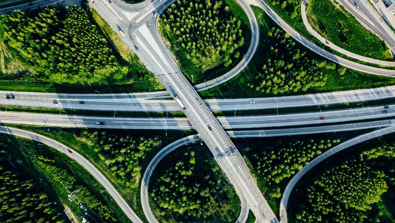 Aerial view roads green Aerial view roads green