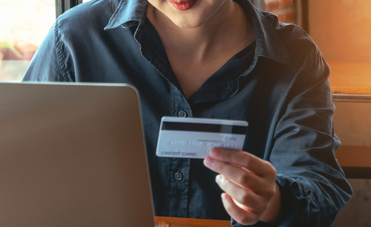 Woman making online payment