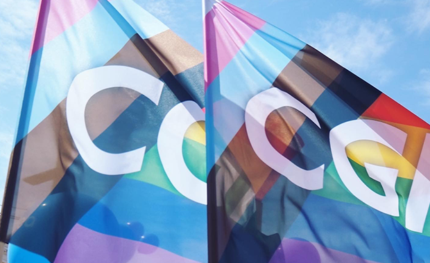 CGI logo on the progress pride flag