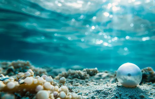 Pearls in the sand at the bottom of the ocean