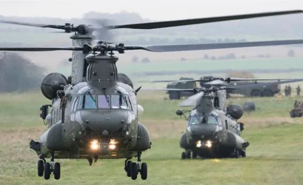 RAF Chinook helicopter on a training mission RAF Chinook helicopter on a training mission