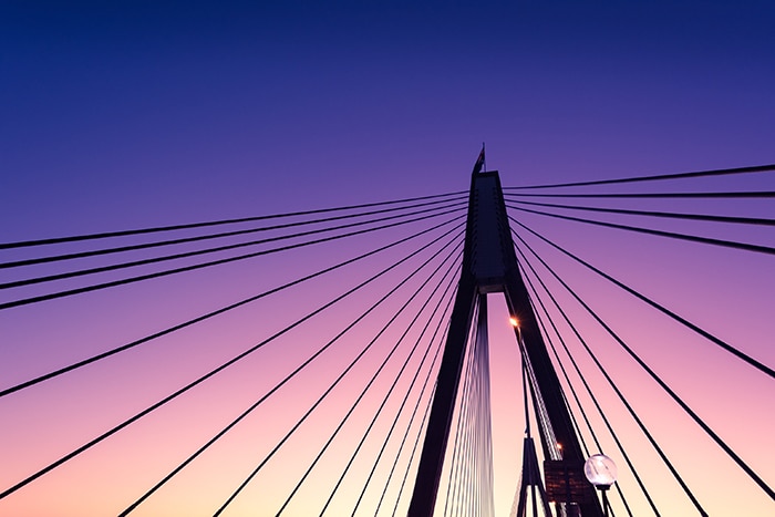 Abstract architecture background of bridge ropes, rods silhouettes