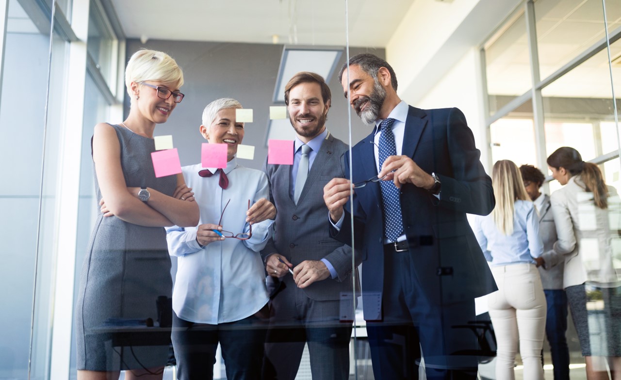 An agile team having a stand-up meeting