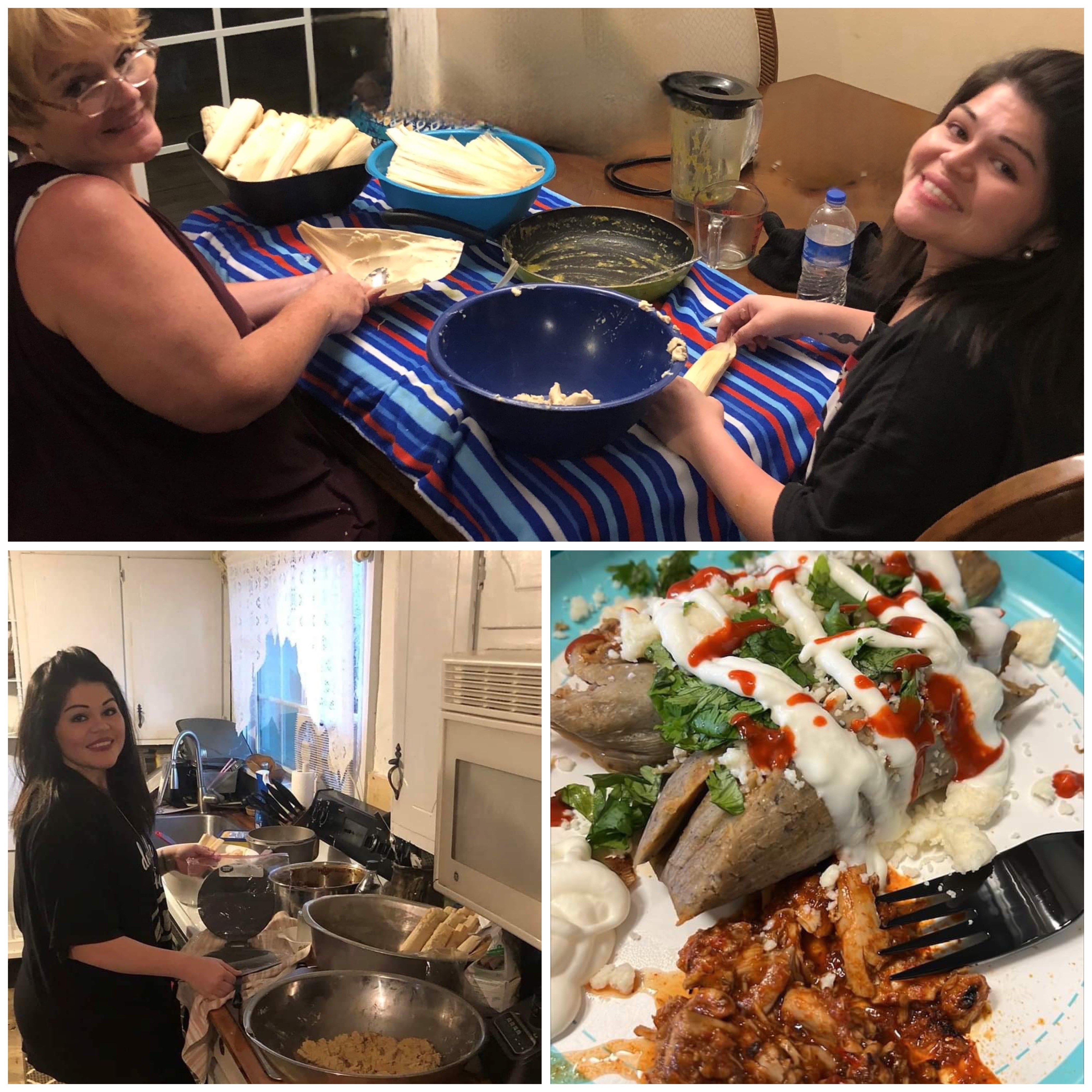 Amber and mom making tamales