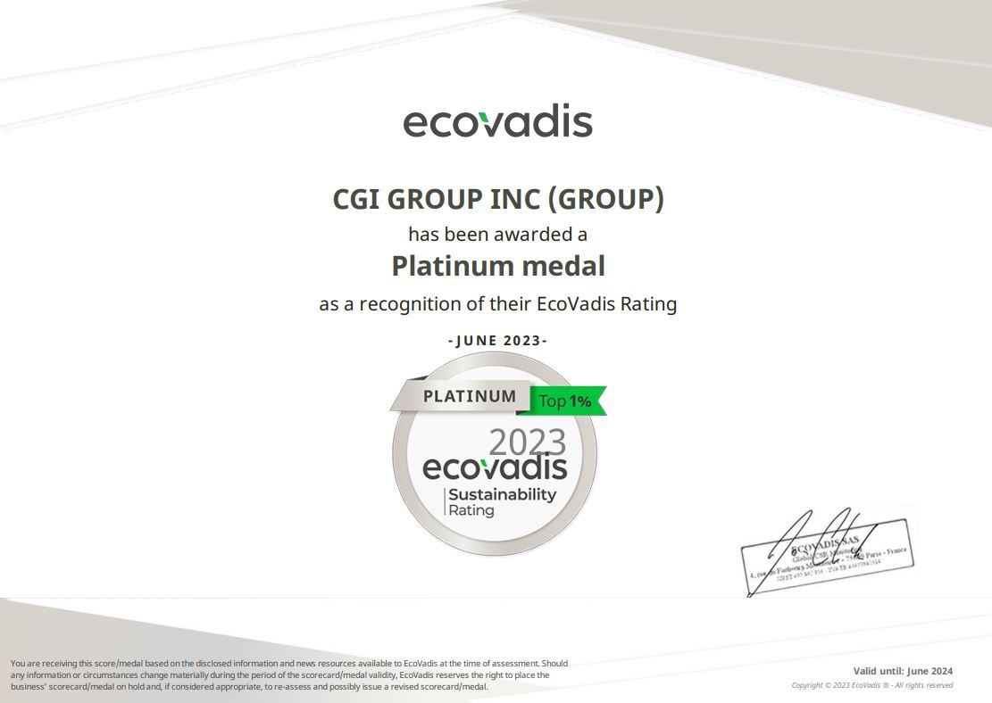 Ecovadis Platinum medal