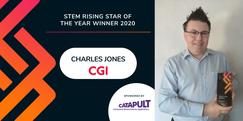 CGI's Charles Jones accepting the Wales STEM Rising Star Award