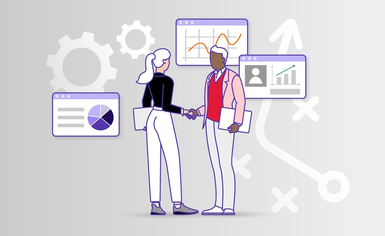 colleague-discussing-numbers-illustration illustration of colleagues discussing numbers