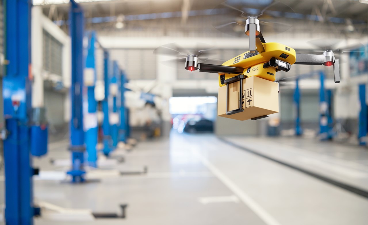 delivery drone transferring parcel box