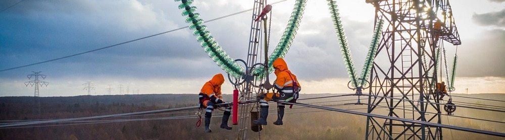 Group of people working on power lines