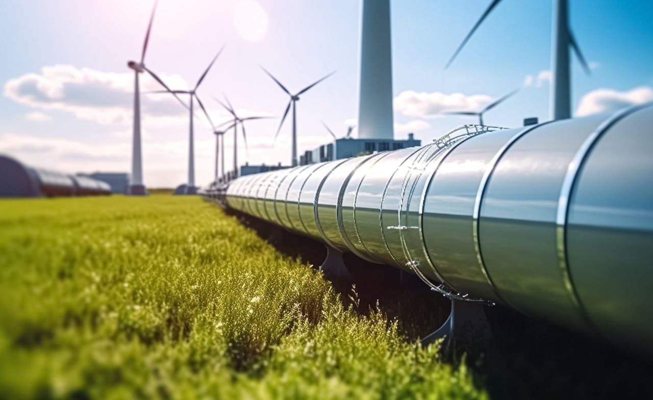 large-pipe-turbines-background A large pipe with wind turbines in the background