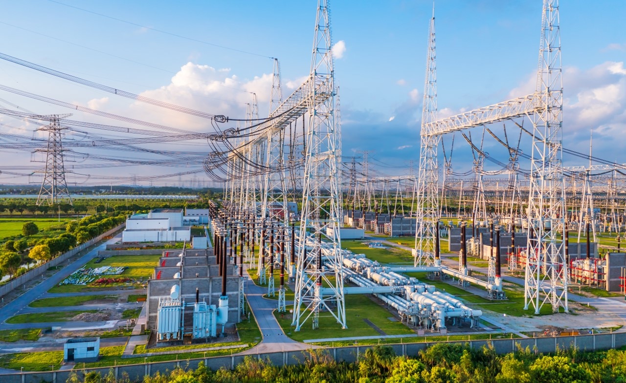 Large power plant with many towers