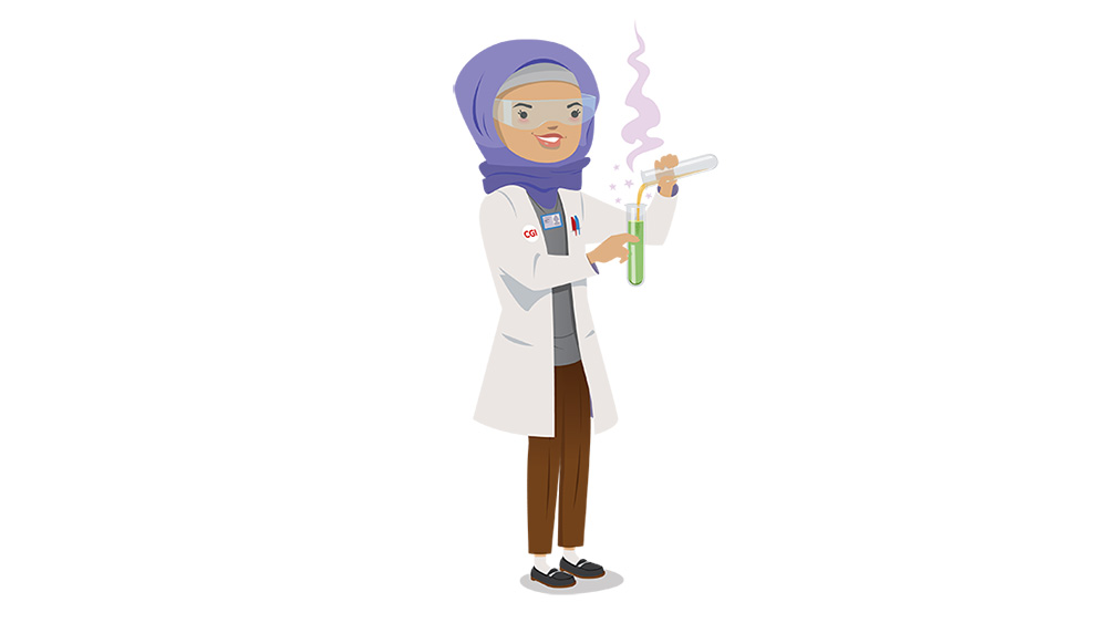 Elara animated girl holding test tube