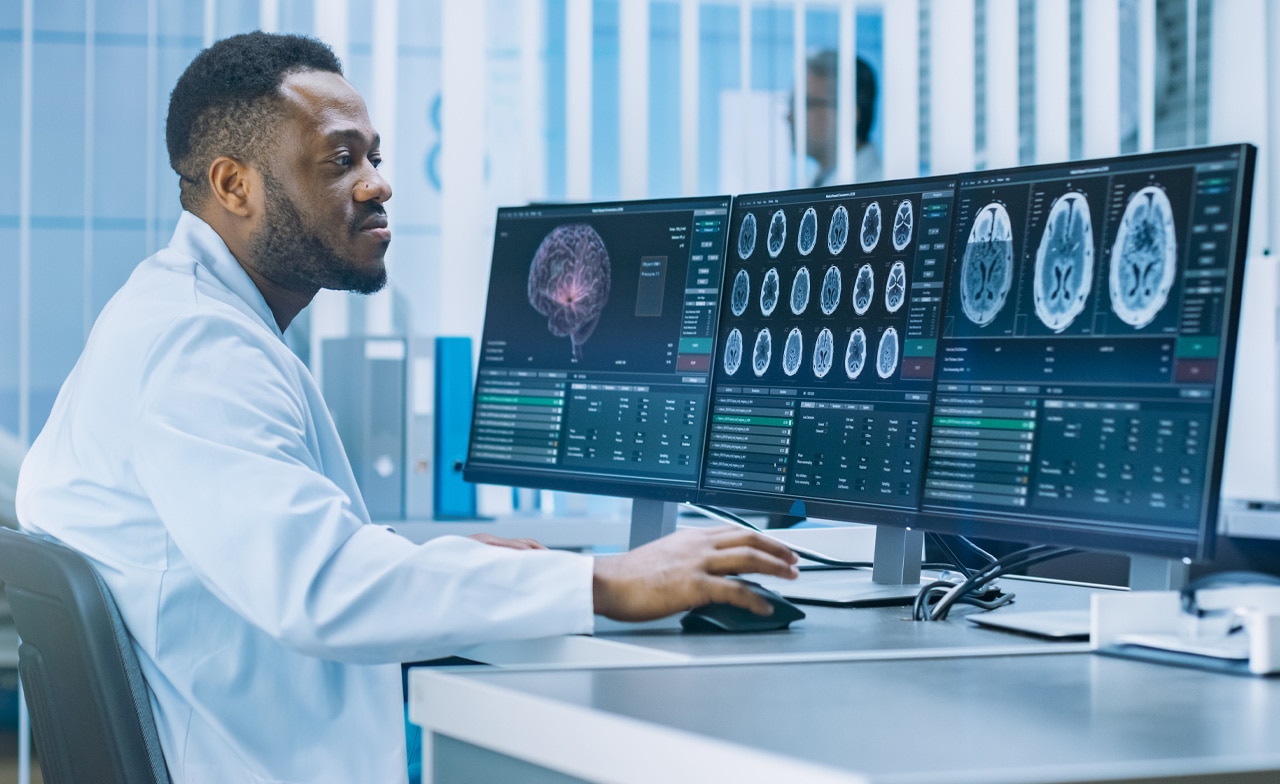 radiologist reading a brain scan