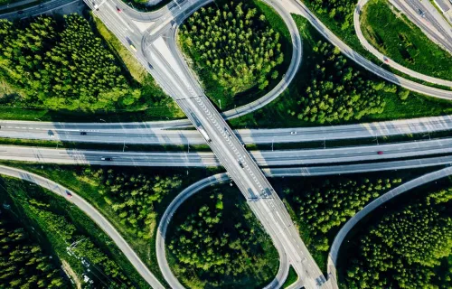 Aerial view roads green