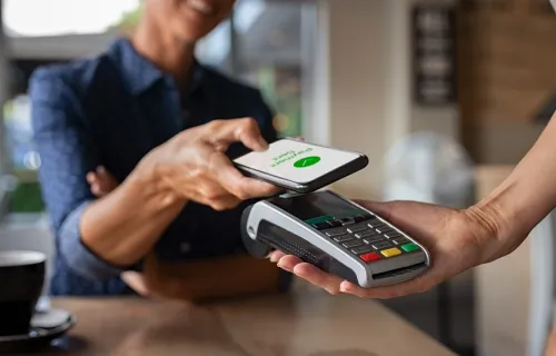 Person making a mobile payment