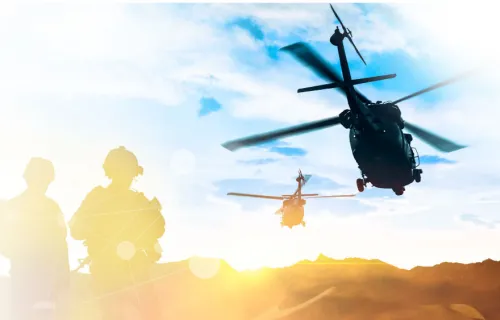 soldiers and helicopter