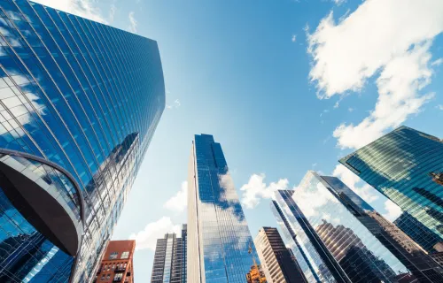 Reflection of clouds on glass windows 