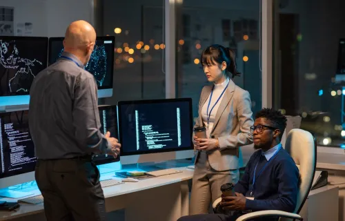 Colleagues working at night