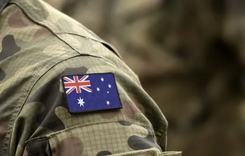 Close up of Australian flag on Army soldiers arm 