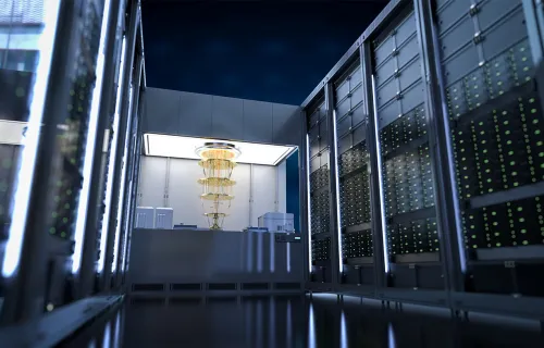 Quantum server network with quantum computer machine in server room