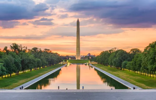 A view of the reflecting pool in front of the Washington Monument