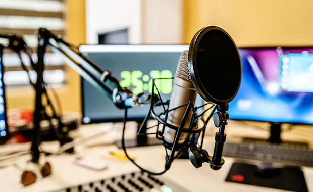 a podcast mic and set up 