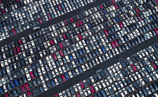 Aerial view of cars in a car park