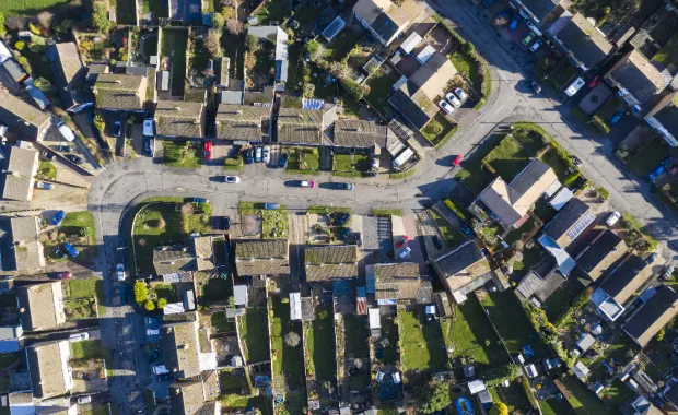 Aerial view of residential housing