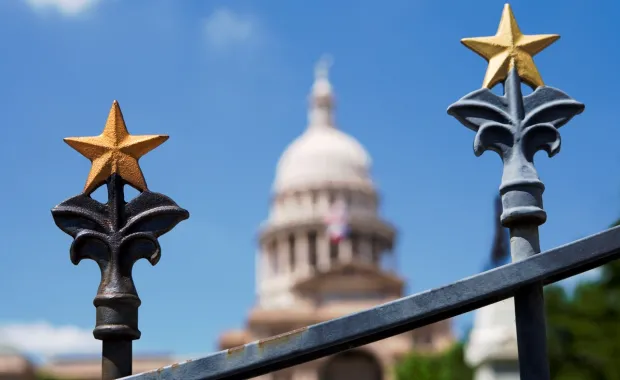 Close up of fence in front of the Texas Capital