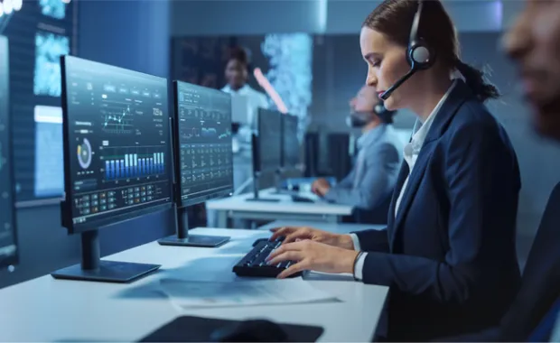 A woman monitoring a project at a control center 