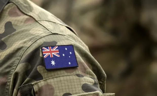 Close up of Australian flag on Army soldiers arm 