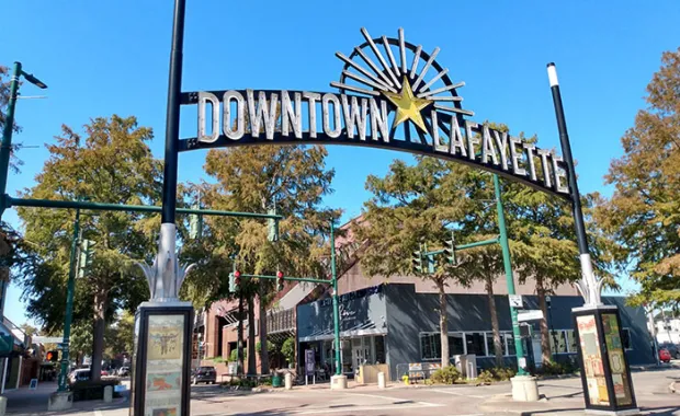 a sign that says downtown lafayette 