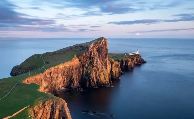 Aerial shot of Scottish coastline 