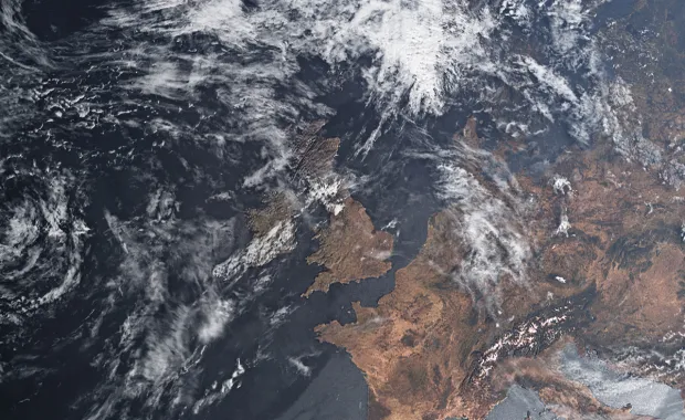 Satellite view of UK and Europe