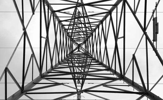 view up electricity pylon from the ground