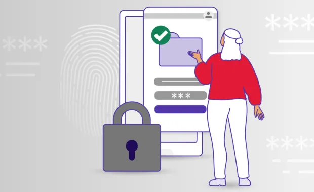 Illusterad kvinna framför en wireframe med som visar en fil med lösenordsskydd