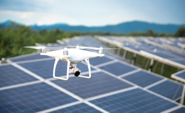 Drone in a solar pannel plant