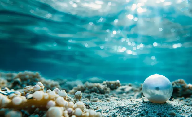 Pearls in the sand at the bottom of the ocean