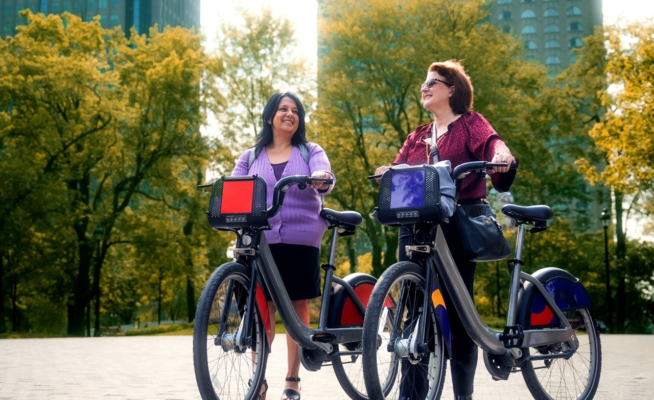 Two friends cycling